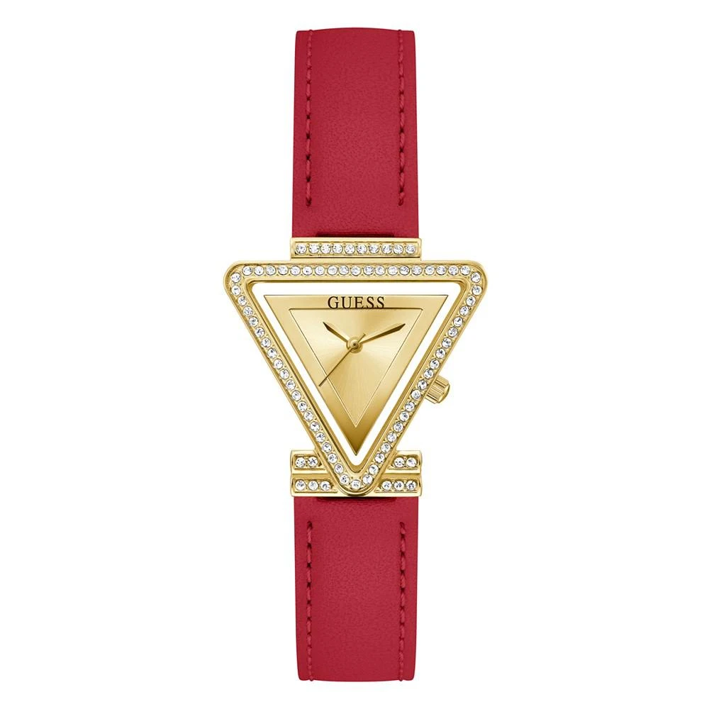 商品GUESS|Women's Gold-Tone Glitz Red Genuine Leather Strap Watch, 34mm,价格¥1014,第1张图片