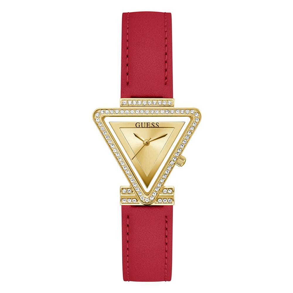 商品GUESS|Women's Gold-Tone Glitz Red Genuine Leather Strap Watch, 34mm,价格¥1010,第1张图片