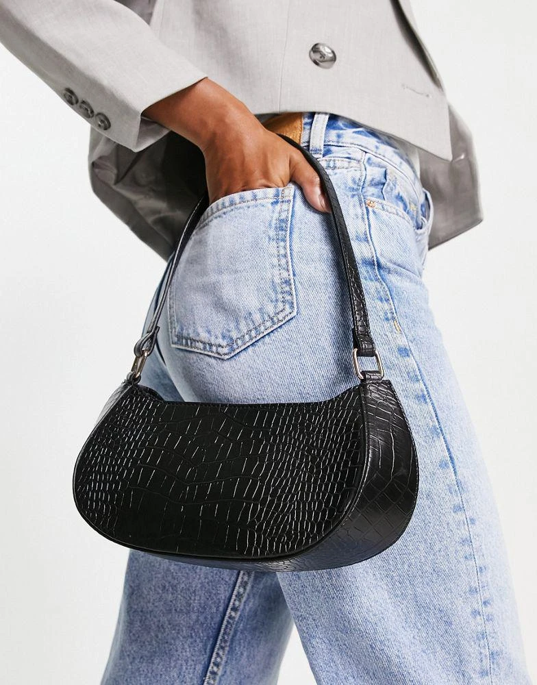 商品ASOS|ASOS DESIGN shoulder bag in black croc,价格¥98,第1张图片