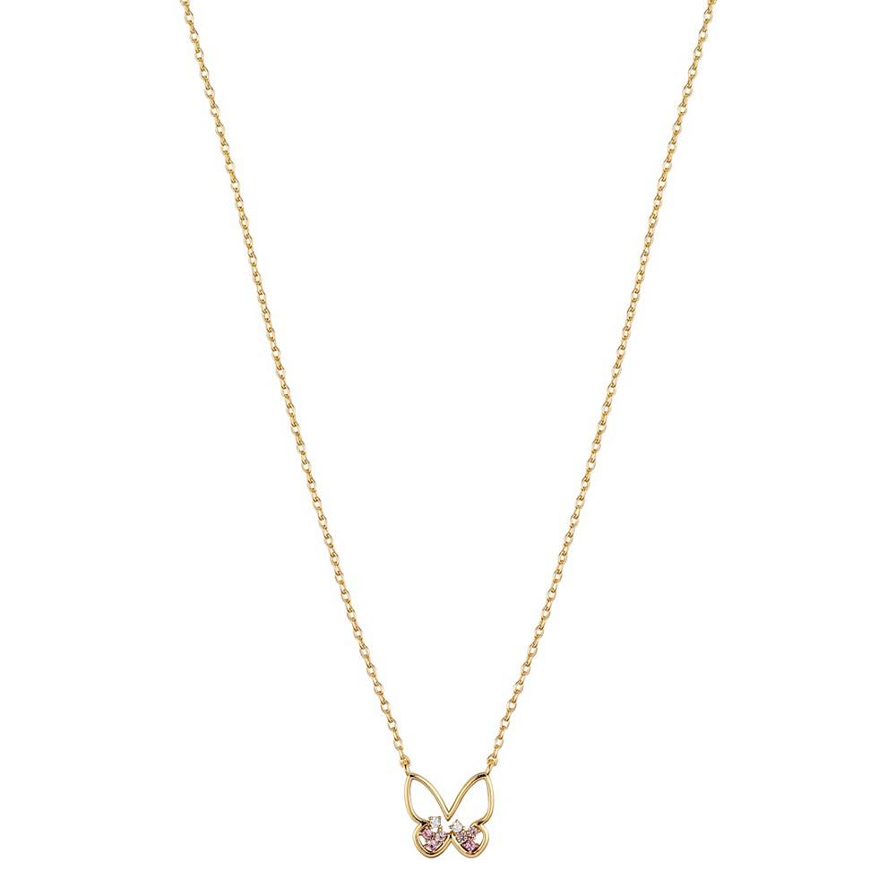 14k Gold Plated Multi Colored Cubic Zirconia Butterfly Necklace商品第1张图片规格展示