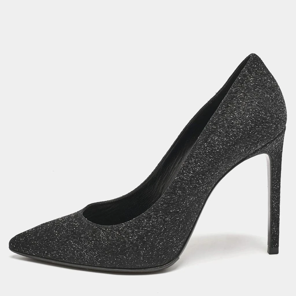 商品[二手商品] Yves Saint Laurent|Saint Laurent Black Glitter and Textured Leather Pointed Toe Pumps Size 38,价格¥2303,第1张图片