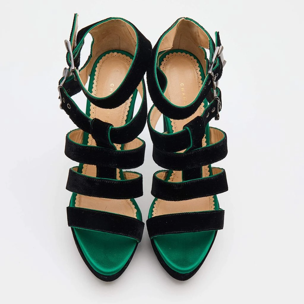 商品[二手商品] Charlotte Olympia|Charlotte Olympia Black Velvet Hortencia Strappy Platform Sandals Size 39,价格¥1207,第3张图片详细描述