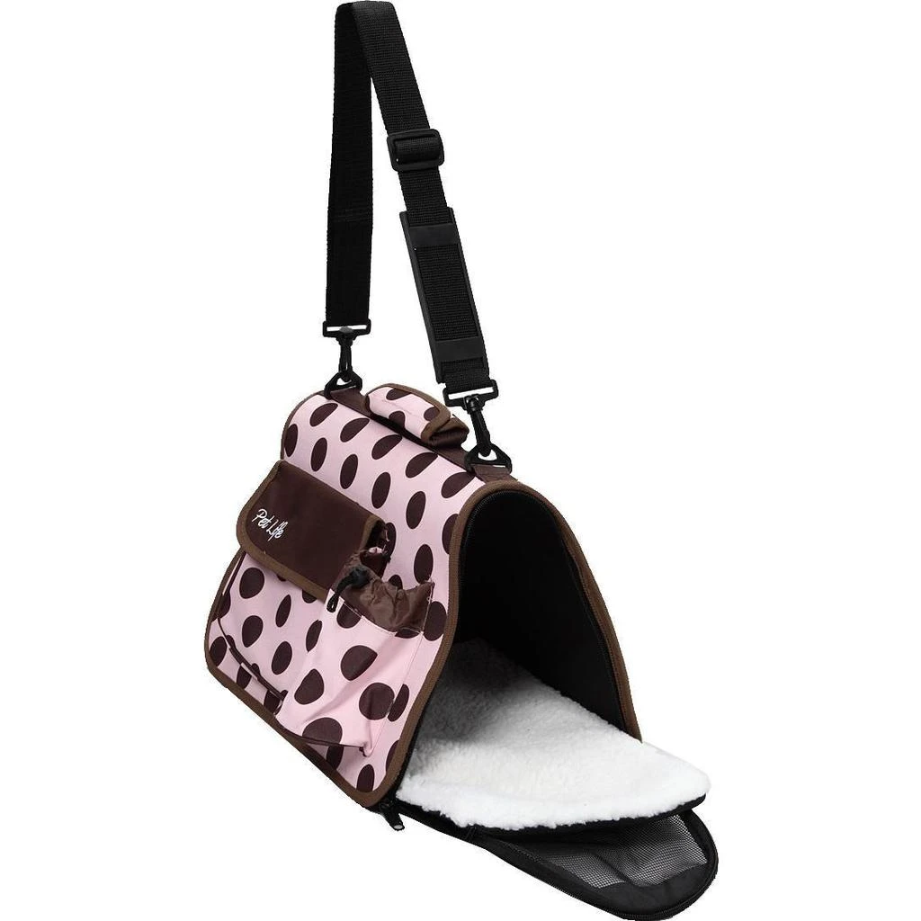 商品Pet Life|Casual Polka-Dotted Airline Approved Folding Zippered Collapsible Travel Pet Dog Carrier w/ Pouch,价格¥405,第4张图片详细描述