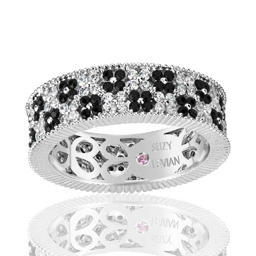 商品Suzy Levian|Sterling Silver Black and White Cubic Zirconia Floral Eternity Band,价格¥562,第2张图片详细描述