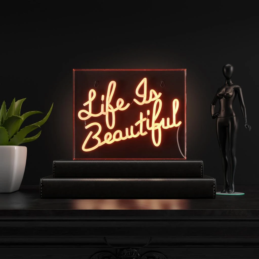 商品JONATHAN Y|Life is Beautiful 13.7" X 10.9" Contemporary Glam Acrylic Box USB Operated LED Neon Light,价格¥552,第1张图片