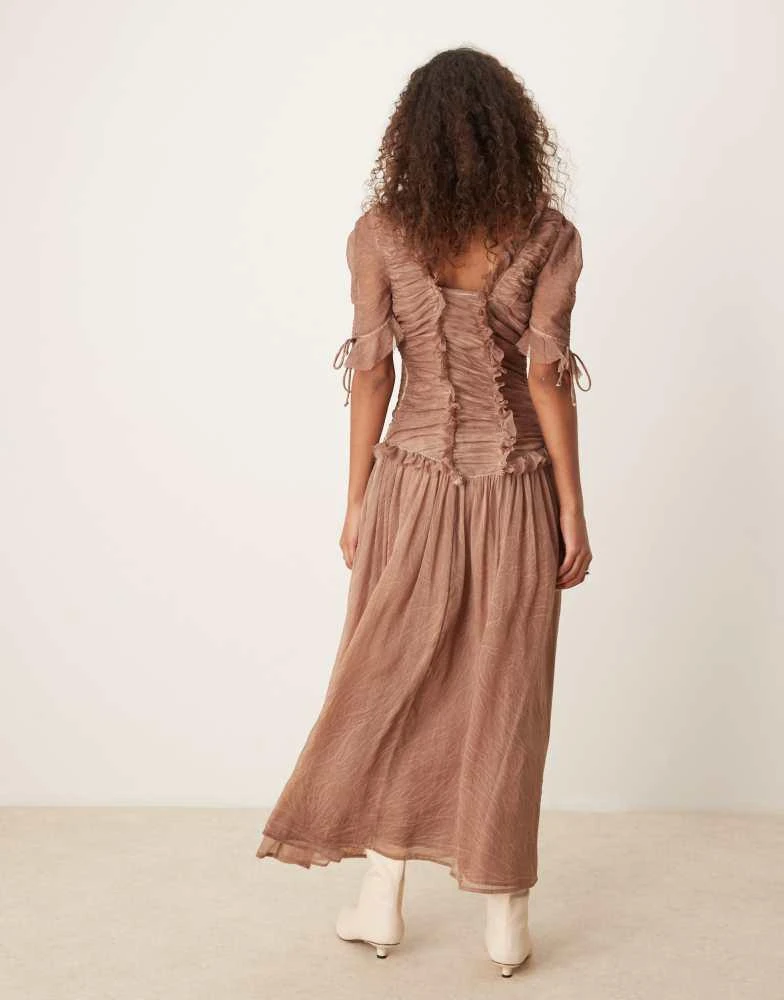 商品ASOS|ASOS DESIGN washed midi dress with ruched detailing in light brown,价格¥453,第2张图片详细描述