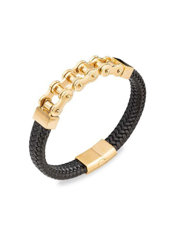 商品Eye Candy LA|Luxe Luca Bicycle Chain Titanium & Leather Bracelet,价格¥303,第1张图片