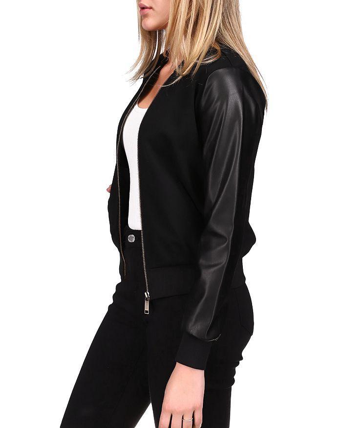商品Michael Kors|Faux Leather Sleeve Bomber Jacket,价格¥1043,第5张图片详细描述