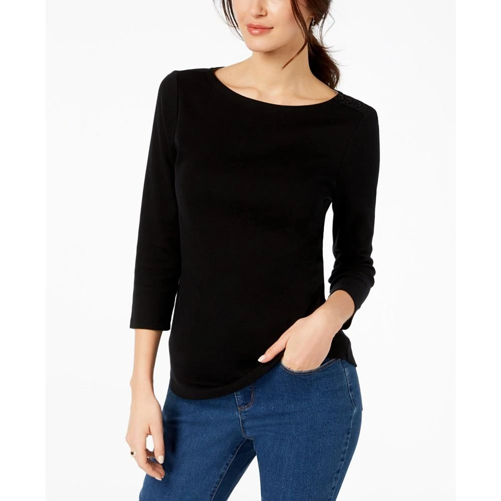 商品Charter Club|Petite Pima Cotton Button-Shoulder Top, Created for Macy's,价格¥76,第1张图片