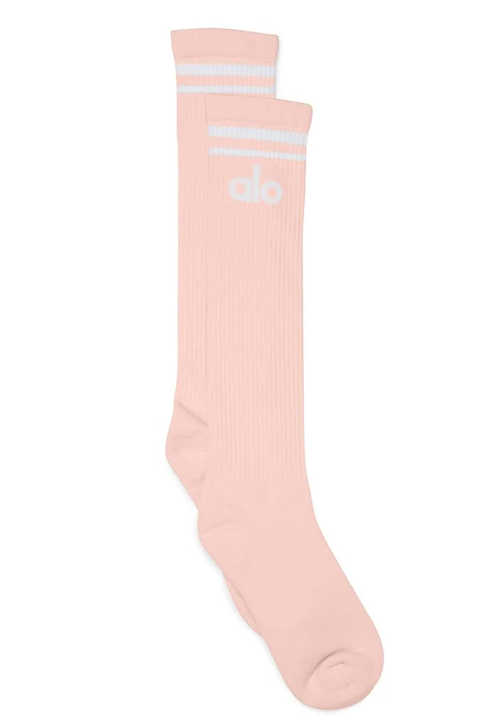 商品Alo|Women's Knee-High Throwback Sock - Powder Pink/White,价格¥210,第1张图片