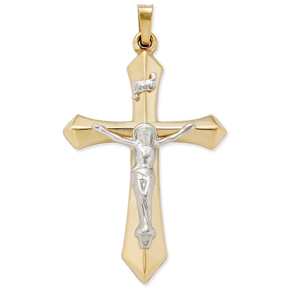 Two-Tone Crucifix Pendant in 14k Gold and White Gold商品第1张图片规格展示