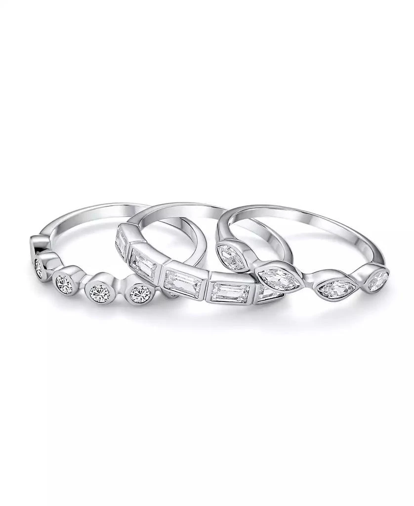 商品Bling Jewelry|3 Set Geometric Cubic Zirconia Baguette Marquise Round CZ Stackable Wedding Band Ring Set For Women .925 Sterling Silver,价格¥457,第3张图片详细描述