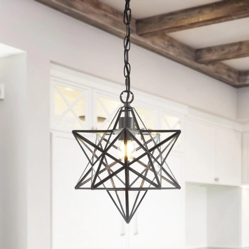 商品JONATHAN Y|Stella 12" Moravian Star Metal/Clear Glass LED Pendant,价格¥1200,第3张图片详细描述