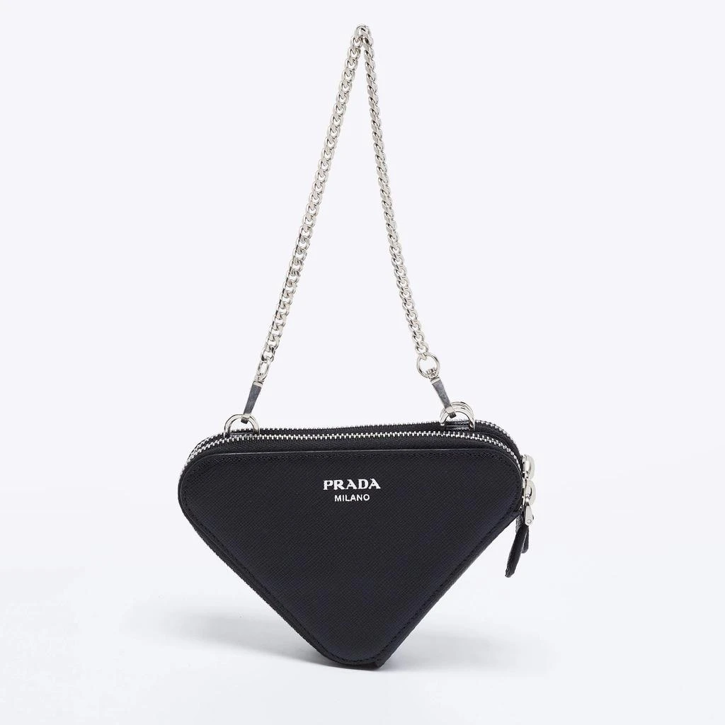 商品Prada|Prada Black Saffiano Leather Mini Triangular Pouch Bag,价格¥7880,第4张图片详细描述