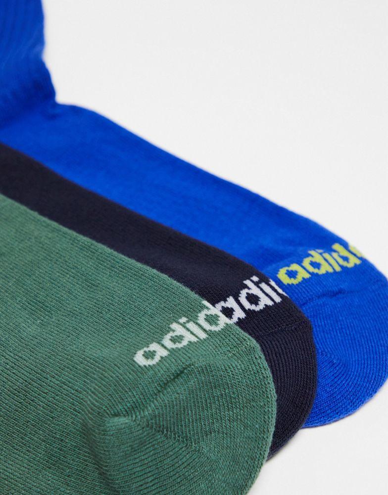 adidas Training 3 pack 3-stripe crew socks in khaki, navy and mid blue商品第2张图片规格展示