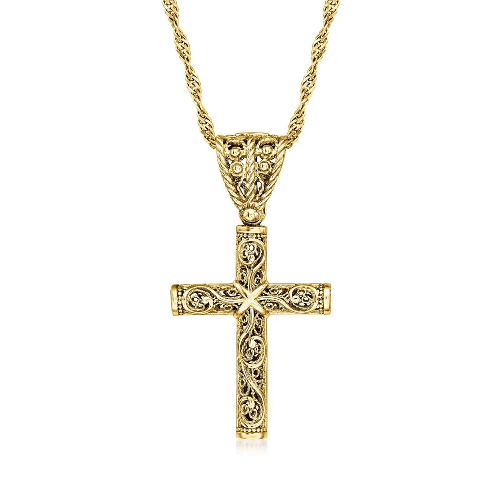 商品Ross-Simons|18kt Gold Over Sterling Filigree Cross Pendant Necklace,价格¥796,第1张图片