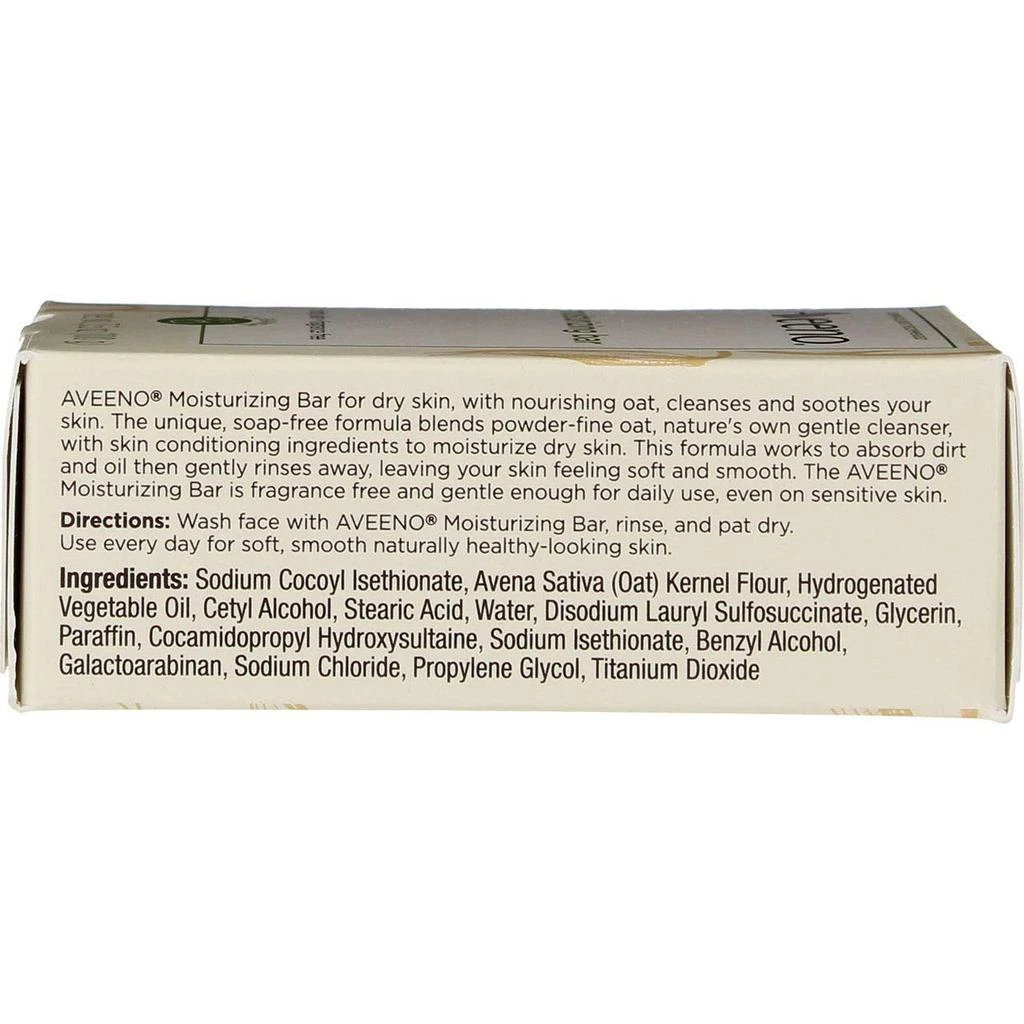 商品Aveeno|Aveeno Gentle Moisturizing Bar Facial Cleanser with Nourishing Oat for Dry Skin, Fragrance-free, Dye-Free, & Soap-Free, 3.5 oz (Pack of 4),价格¥158,第2张图片详细描述