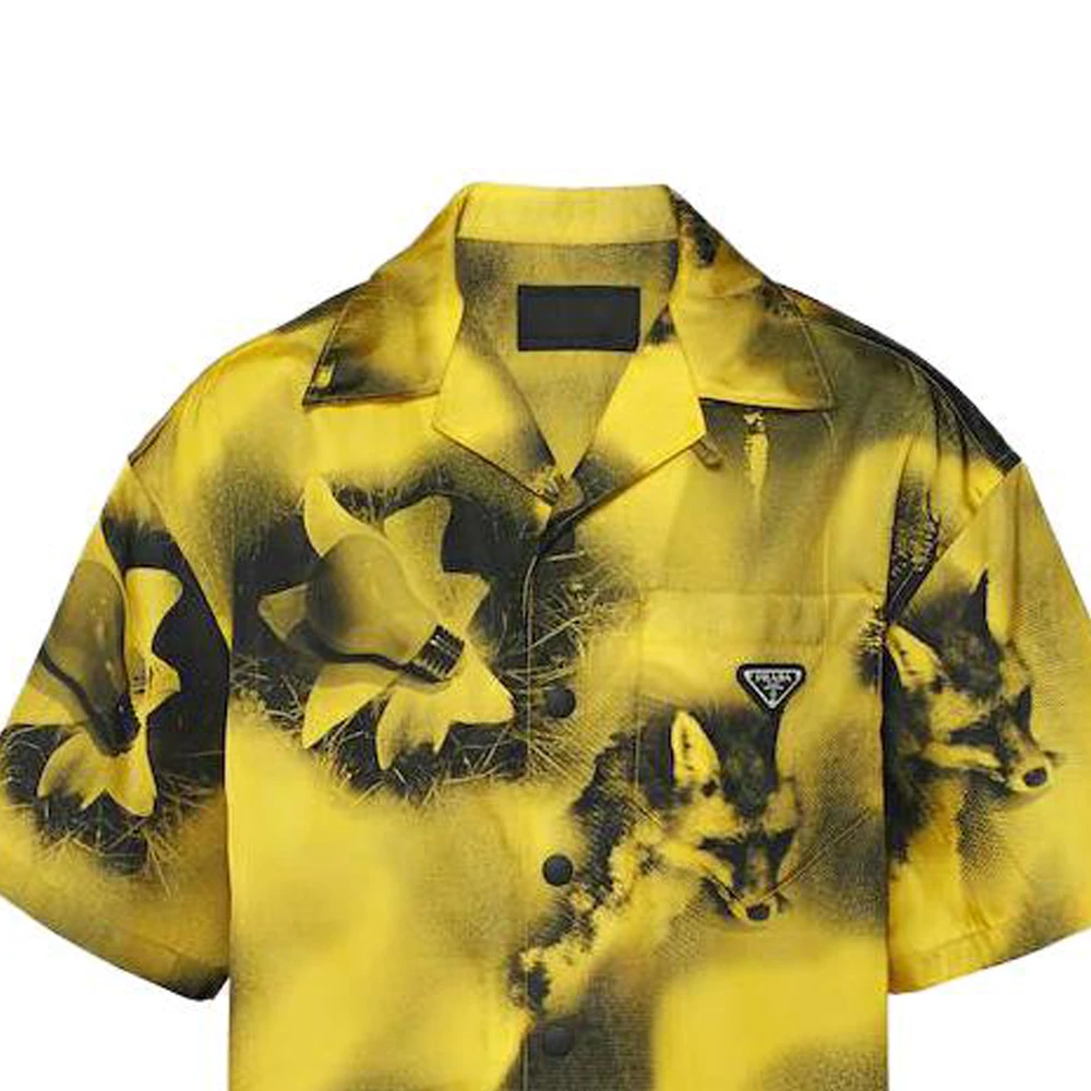 商品[国内直发] Prada|SS23 Logo图案印花五分袖防晒衬衫 男款 黄色,价格¥6648,第6张图片详细描述