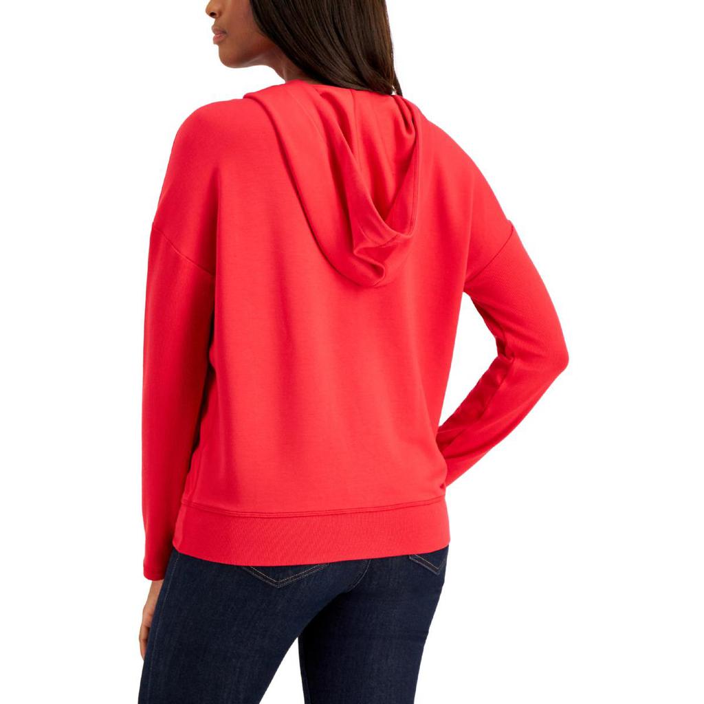 Tommy Hilfiger Womens Dropped-Shoulder Ribbed Trim Hooded Sweatshirt商品第4张图片规格展示