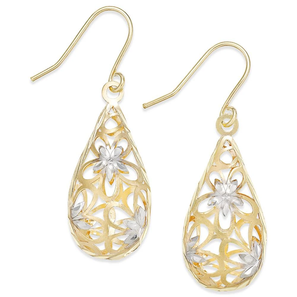 商品Macy's|Two-Tone Floral Teardrop Drop Earrings in 10K Gold and 10K White Gold,价格¥840,第1张图片