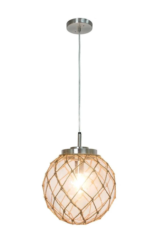 商品LALIA HOME|Buoy Netted Brushed Nickel Coastal Ocean Sea Glass Pendant with Natural Rope - Clear,价格¥933,第2张图片详细描述