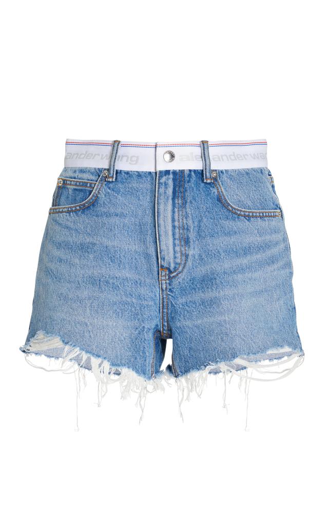 Alexander Wang - Women's Logo Webbing Frayed Denim Mini Shorts - Medium Wash - 24 - Moda Operandi商品第1张图片规格展示