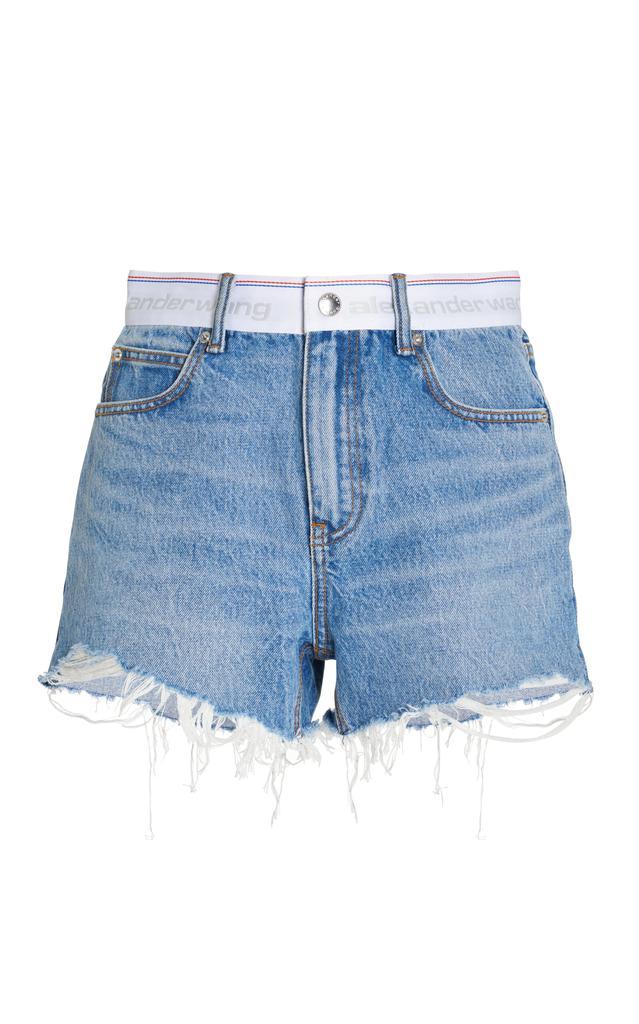 商品Alexander Wang|Alexander Wang - Women's Logo Webbing Frayed Denim Mini Shorts - Medium Wash - 24 - Moda Operandi,价格¥1843,第1张图片