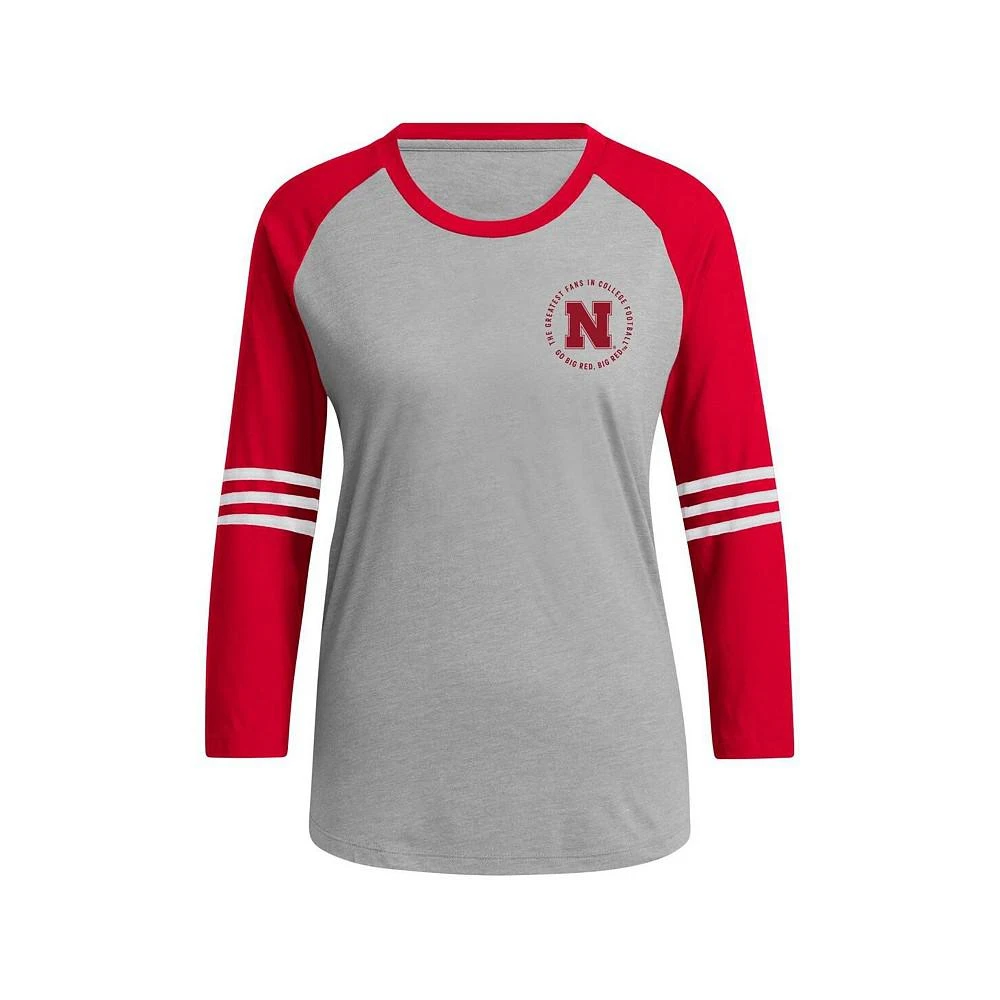 商品Adidas|Women's Gray Nebraska Huskers Baseball Raglan 3/4-Sleeve T-shirt,价格¥247,第2张图片详细描述
