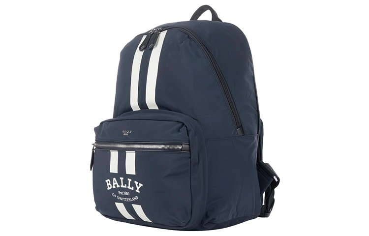 商品[国内直发] Bally|巴利 Fixie 条纹Logo印花 尼龙 背包双肩包 中号 男款 蓝色,价格¥2737,第3张图片详细描述
