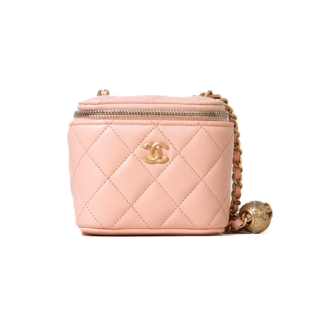 商品Chanel|Chanel Mini Vanity Lambskin Bag With Pearl Chain Light Orange,价格¥23948,第1张图片