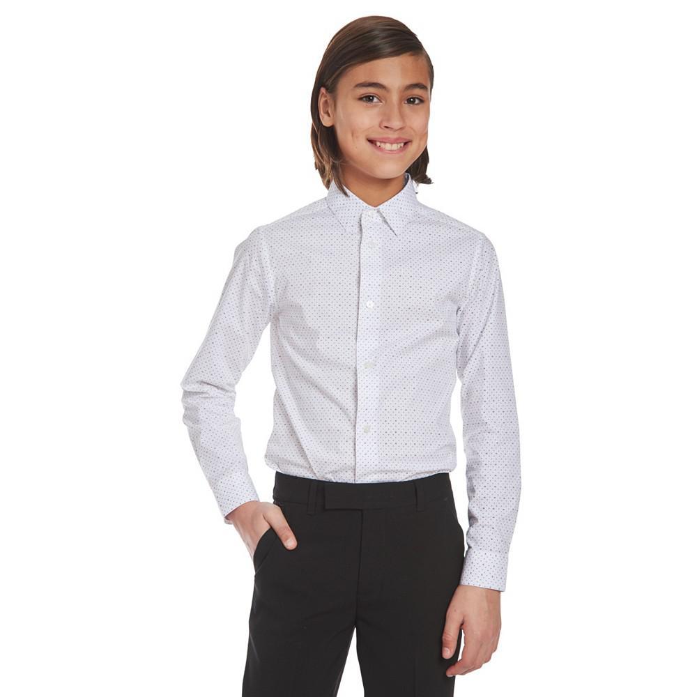 商品Calvin Klein|Big Boys Slim-Fit Stretch Logo Dot-Print Dress Shirt,价格¥276,第5张图片详细描述