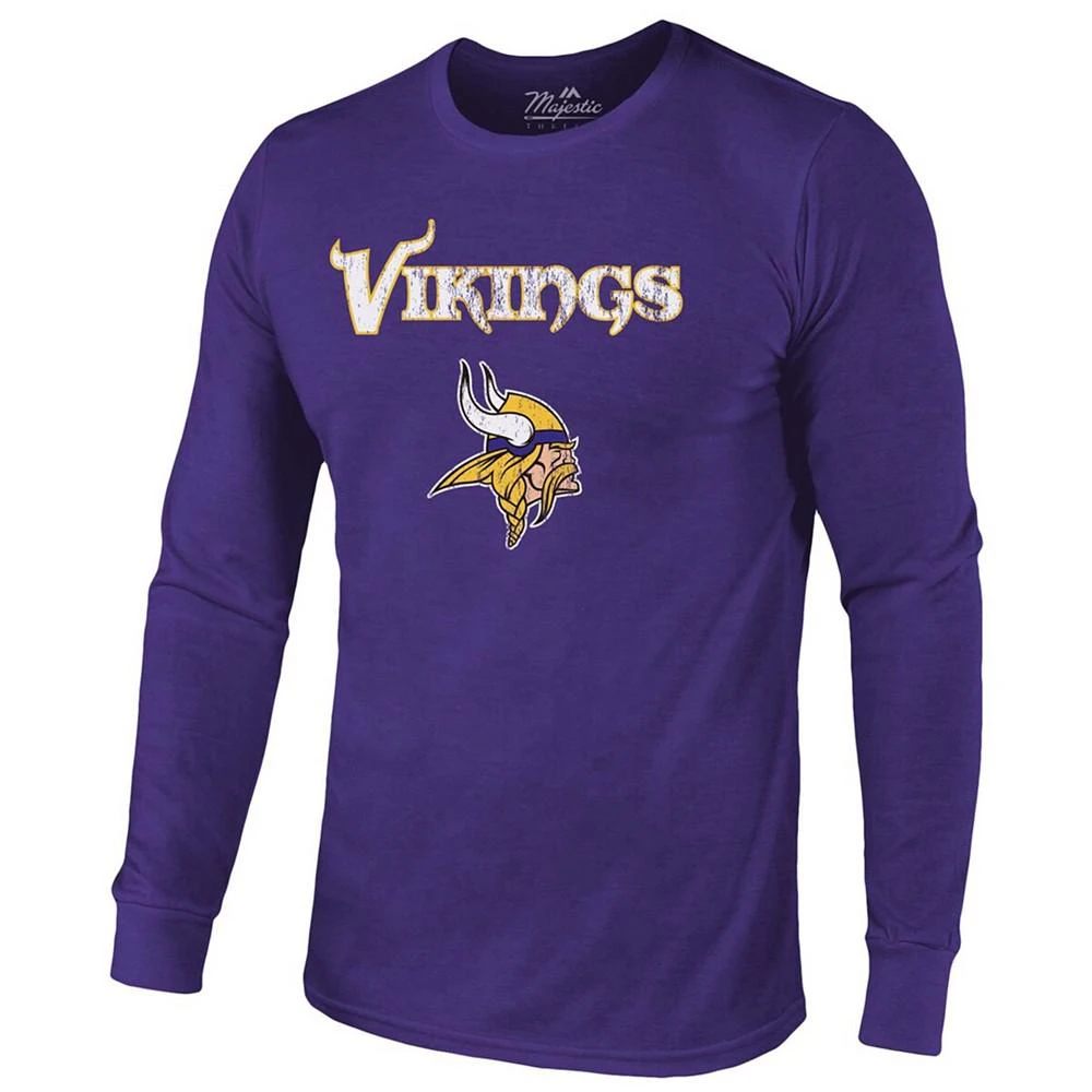 商品Majestic|Minnesota Vikings Lockup Tri-Blend Long Sleeve T-shirt - Purple,价格¥373,第3张图片详细描述