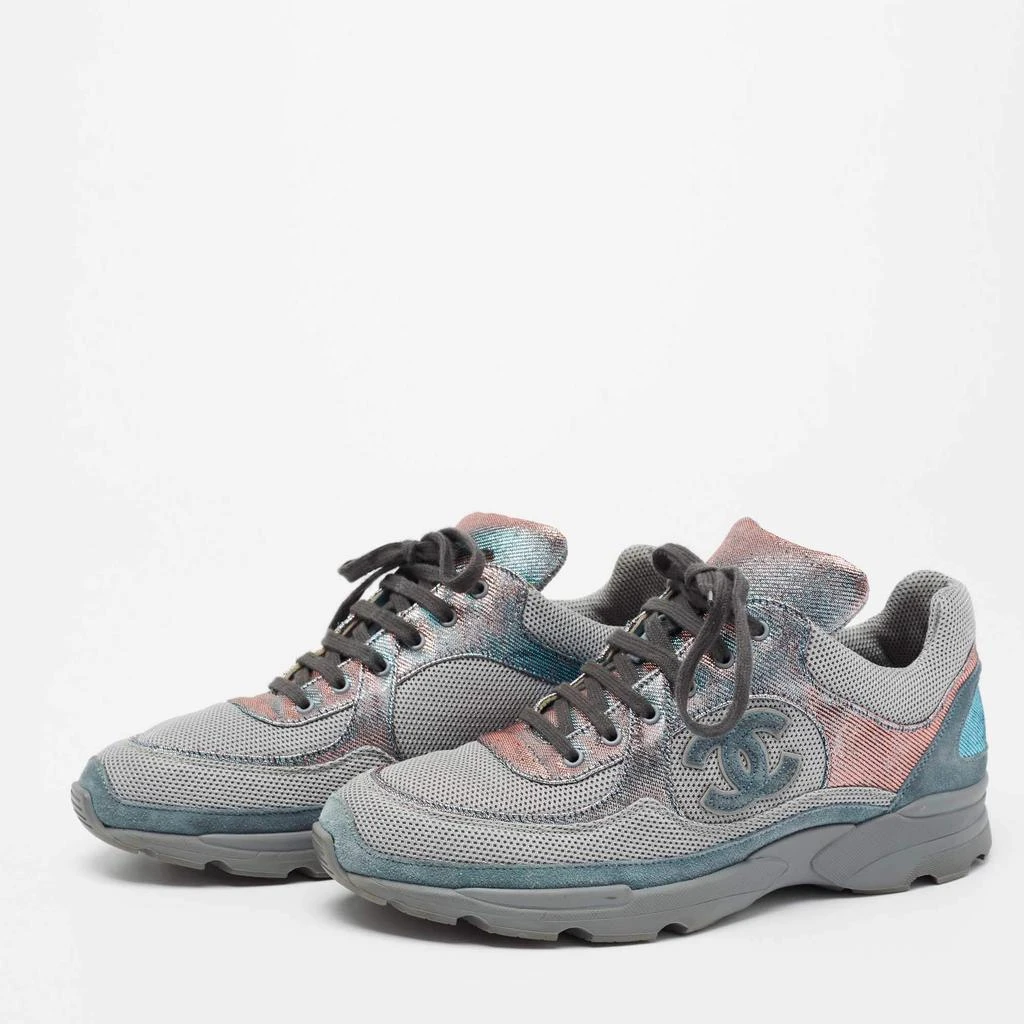 商品[二手商品] Chanel|Chanel Grey/Two-Tone Mesh and Lurex Fabric CC Low Top Sneakers Size 40,价格¥4781,第2张图片详细描述