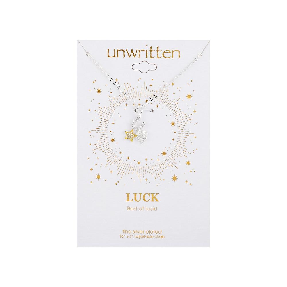 商品Unwritten|Gold Two-Tone Cubic Zirconia Lucky Horseshoe, Clover and Star Pendant Necklace,价格¥172,第4张图片详细描述