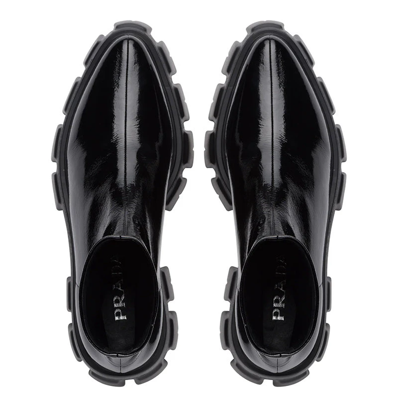 商品Prada|【预售3-7天】PRADA/普拉达 21年秋冬 Monolith系列 女士黑色漆皮尖头踝靴1U668M_3LBK_F0002_F_055,价格¥7279,第4张图片详细描述