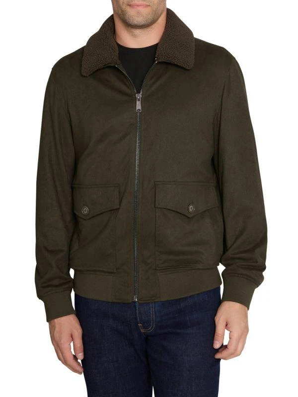 商品Sam Edelman|Faux Shearling Trim Goat Suede Bomber Jacket,价格¥709,第1张图片