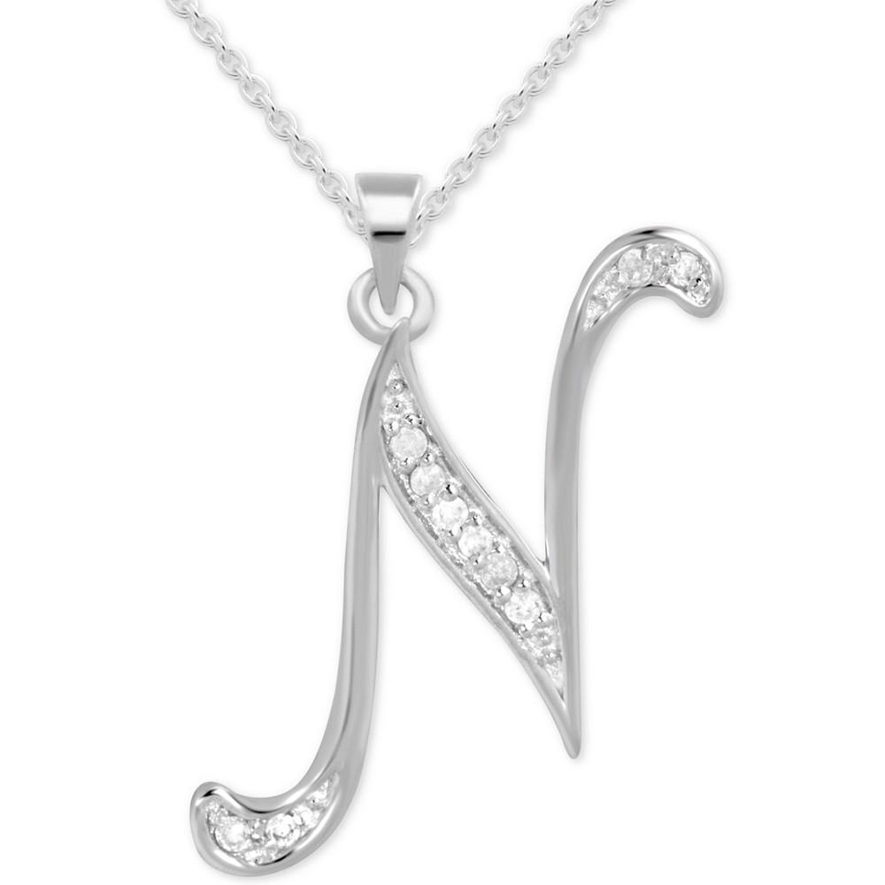 Diamond N Initial 18" Pendant Necklace (1/10 ct. t.w.) in Sterling Silver商品第1张图片规格展示