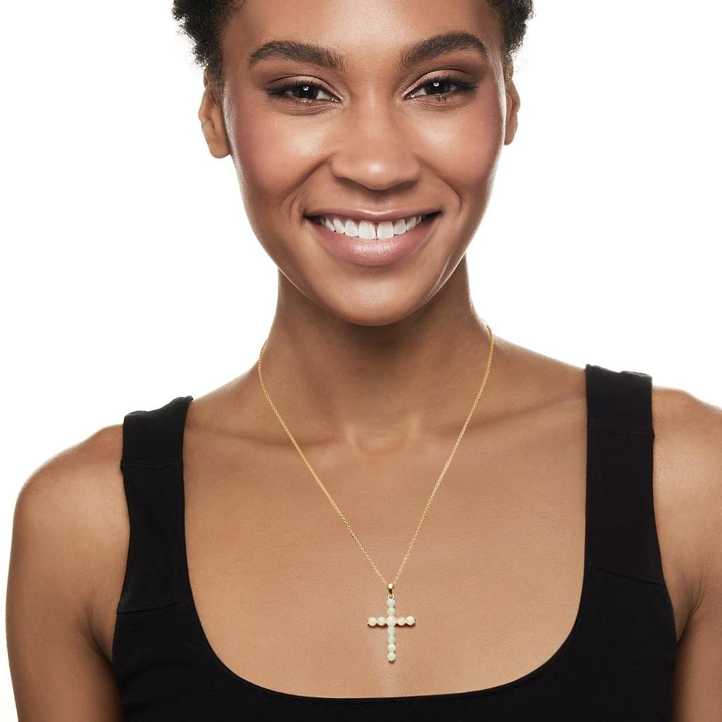 商品Ross-Simons|Ethiopian Opal Cross Pendant Necklace in 18kt Gold Over Sterling,价格¥1364,第2张图片详细描述