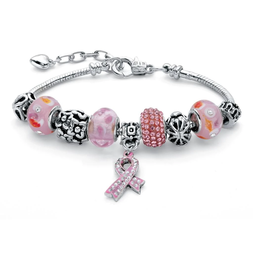 商品Palm Beach Jewelry|Pink Crystal Bali-Style Breast Cancer Awareness Silvertone Bracelet 8"-10",价格¥196,第1张图片