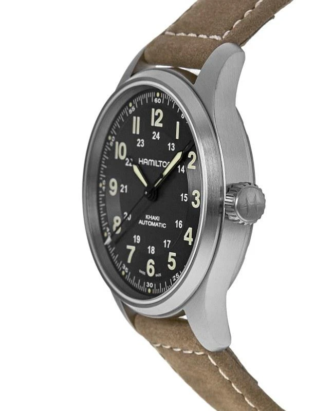 商品Hamilton|Hamilton Khaki Field Titanium Auto Black Dial Leather Strap Men's Watch H70545550,价格¥5737,第3张图片详细描述