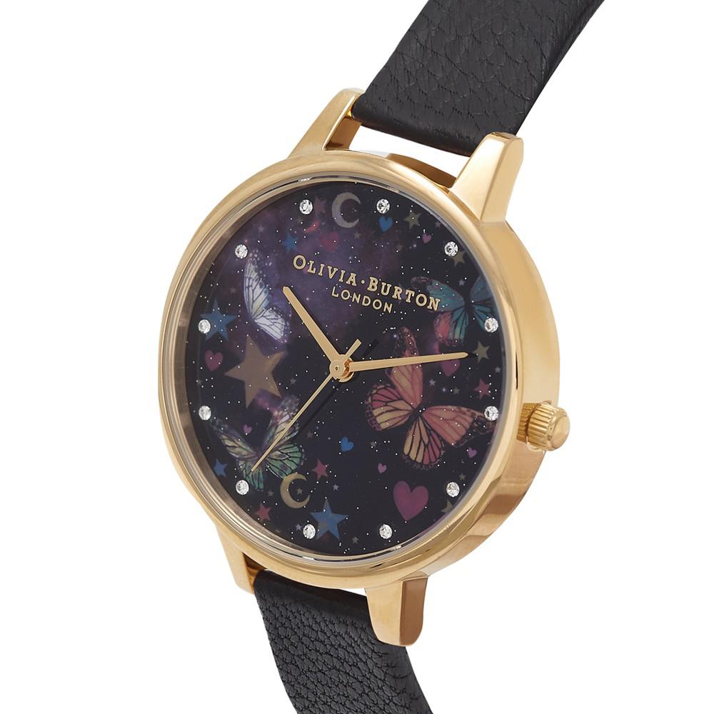 Olivia Burtron Women's Night Garden Black Leather Strap Watch 30mm商品第2张图片规格展示