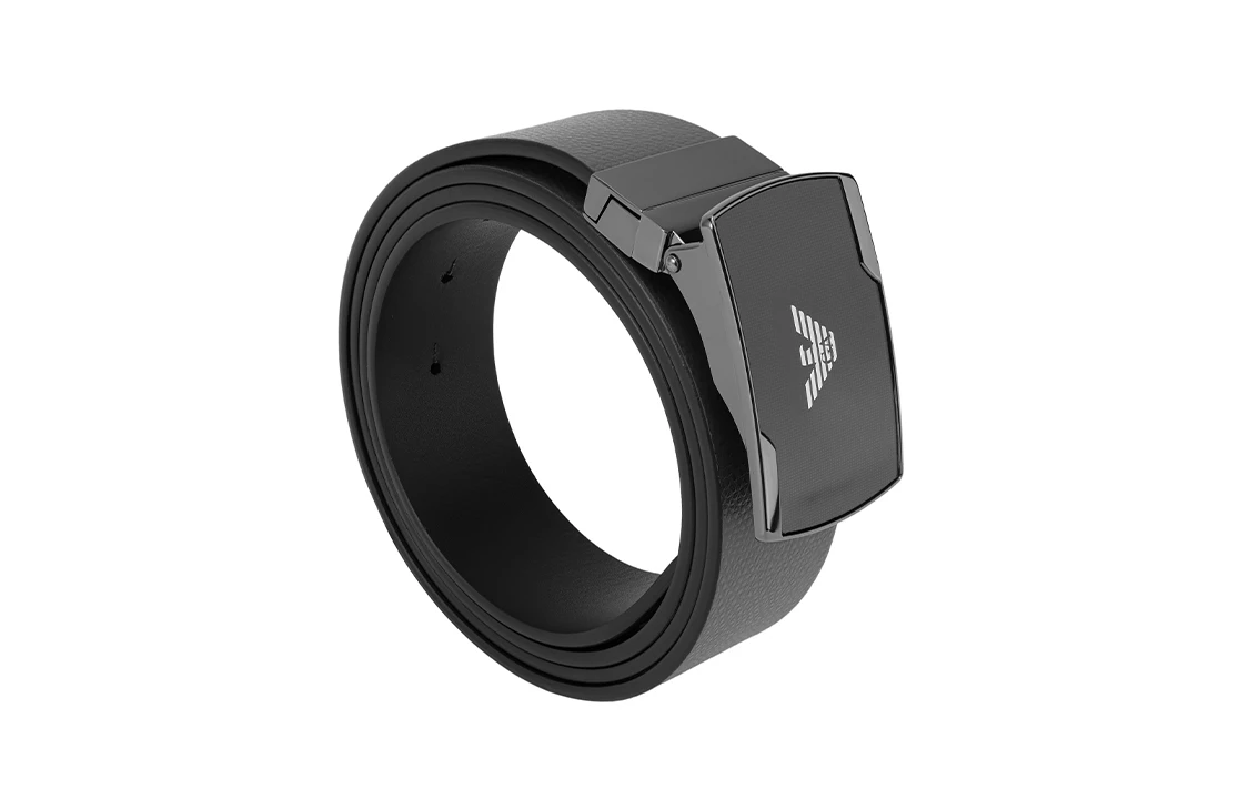 商品[国内直发] Emporio Armani|【23新品】 阿玛尼 Logo标识 平滑扣 皮带 男款 黑灰色 宽3.5CM,价格¥4613,第4张图片详细描述