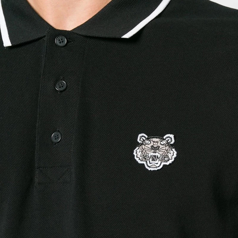Kenzo 高田贤三 男士黑色纯棉虎头图案短袖POLO衫 F005PO0014BA-99 商品