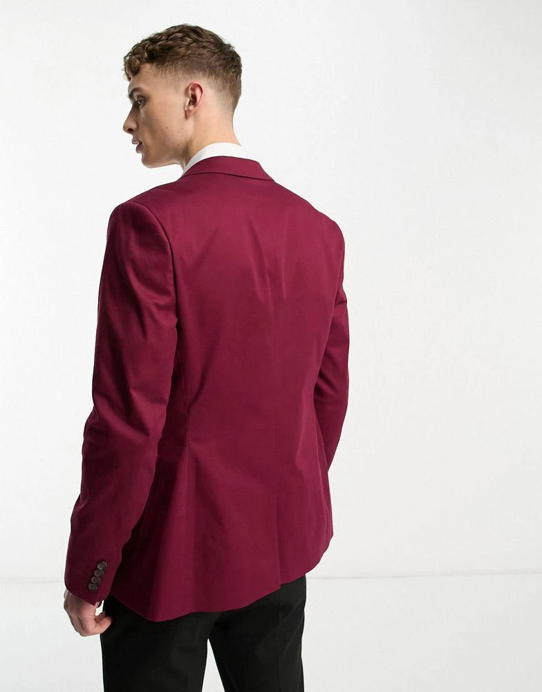 商品ASOS|ASOS DESIGN wedding skinny cotton blazer in burgundy,价格¥261,第4张图片详细描述