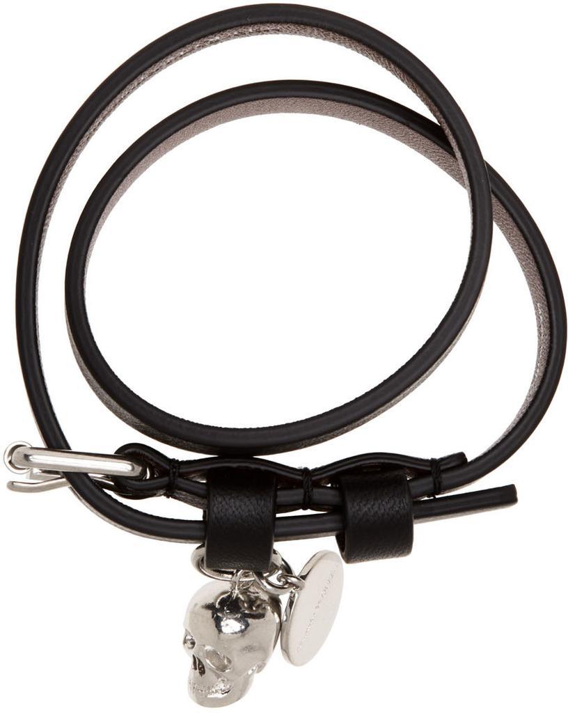 商品Alexander McQueen|Black & Silver Double Wrap Skull Bracelet,价格¥1790,第4张图片详细描述