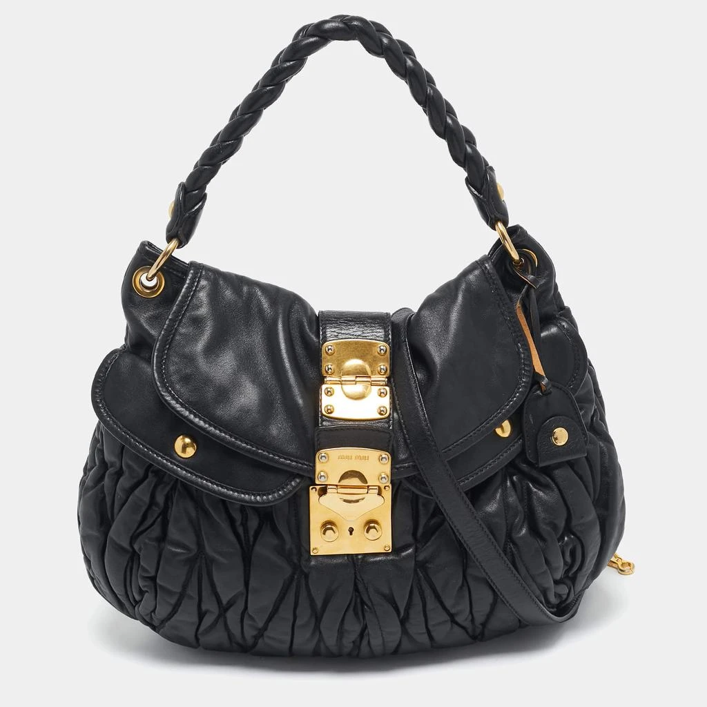 商品[二手商品] Miu Miu|Miu Miu Black Matelassé Leather Coffer Hobo,价格¥5304,第1张图片