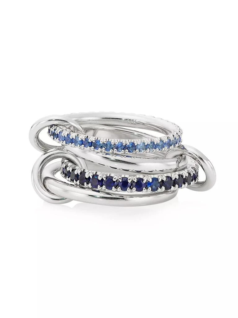 商品Spinelli Kilcollin|18K White Gold, 1.85 TCW White Diamonds & Blue Sapphire 4-Link Ring,价格¥51853,第1张图片