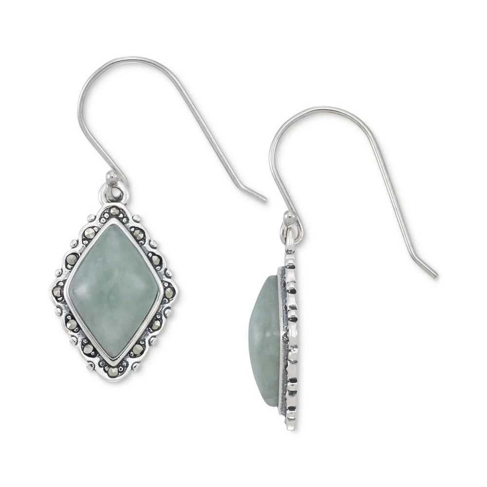 商品Macy's|Jade (2-1/2 ct. t.w.) & Marcasite (1/10 ct. t.w.) Diamond-Shape Drop Earrings in Sterling Silver,价格¥965,第1张图片