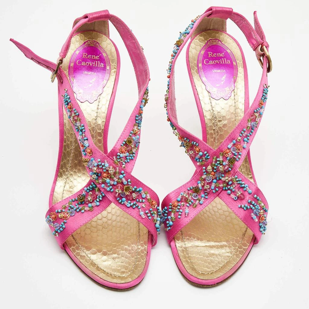 商品[二手商品] Rene Caovilla|René Caovilla Pink Satin Embellished Criss Cross Ankle Strap Sandals Size 38.5,价格¥1027,第3张图片详细描述