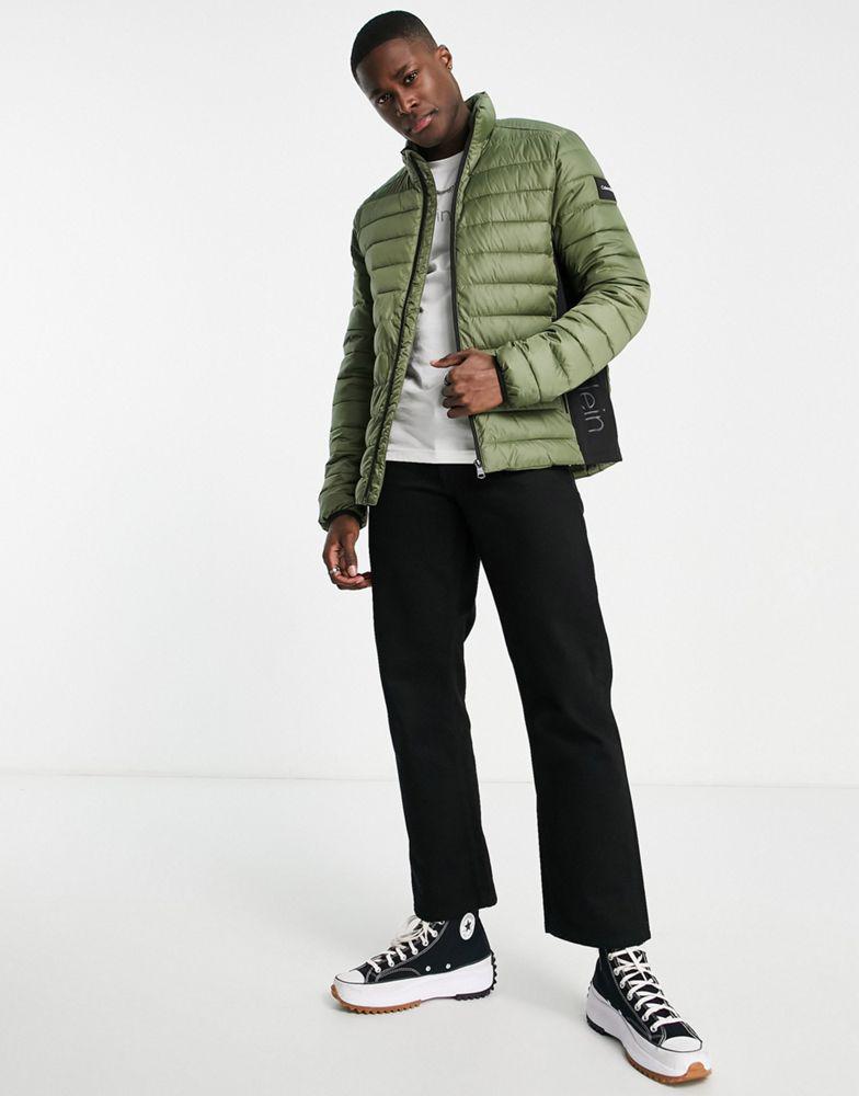 Calvin Klein side logo lightweight puffer jacket in khaki green - KHAKI商品第1张图片规格展示